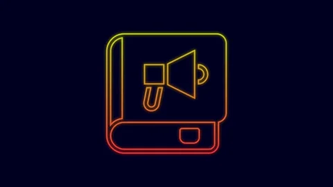 Glowing neon line Book icon isolated on blue background. 4K Video motion graphic Stock Footage 227213152