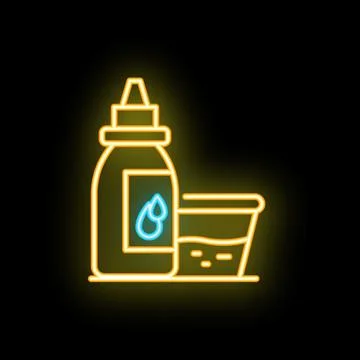 Glowing neon line bottle for eye drops icon isolated on black background ve.. Stock Illustration