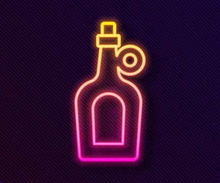 Glowing neon line Bottle of maple syrup icon isolated on black background. .. Stock Illustration