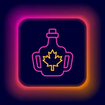 Glowing neon line Bottle of maple syrup icon isolated on black background. .. Stock Illustration
