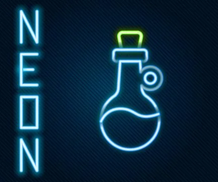 Glowing neon line Bottle of olive oil icon isolated on black background. Jug Stock Illustration