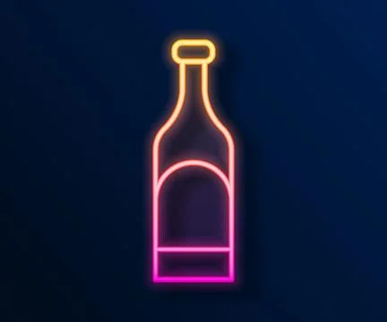 Glowing neon line Bottle of wine icon isolated on black background.  Vector Stock Illustration