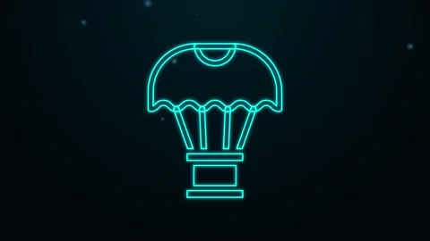 Glowing neon line Box flying on parachute icon isolated on black background Stock Footage 155480206