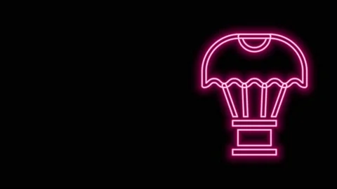 Glowing neon line Box flying on parachute icon isolated on black background Stock Footage 155480210