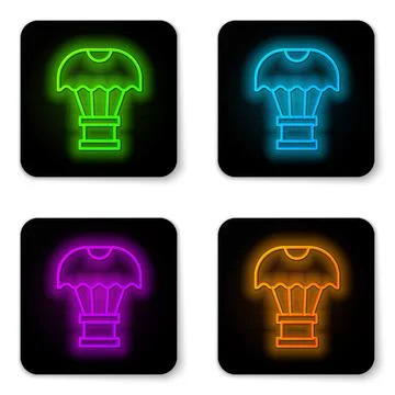 Glowing neon line Box flying on parachute icon isolated on white background Stock Illustration