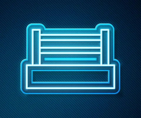 Glowing neon line Boxing ring icon isolated on blue background. Vector Stock Illustration