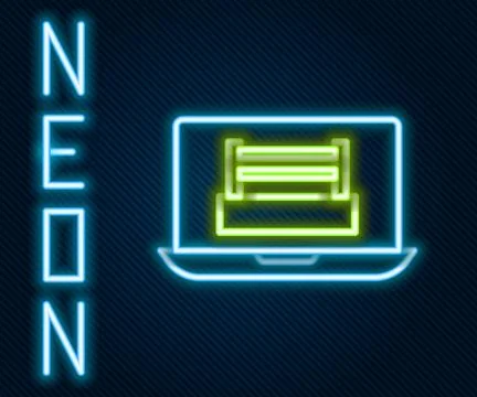 Glowing neon line Boxing ring show at laptop icon isolated on black backgro.. Stock Illustration