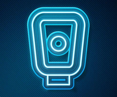 Glowing neon line Boxing training paws icon isolated on blue background. Vector Stock Illustration
