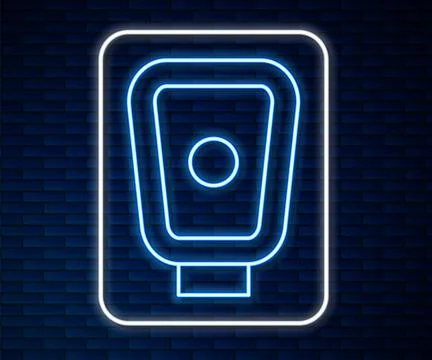Glowing neon line Boxing training paws icon isolated on brick wall background Stock Illustration