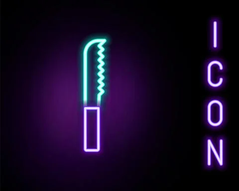 Glowing neon line Bread knife icon isolated on black background. Cutlery symbol Stock Illustration