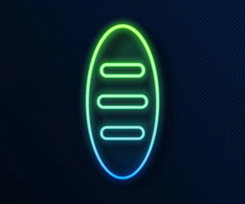 Glowing neon line Bread loaf icon isolated on blue background. Vector Stock Illustration