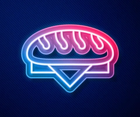 Glowing neon line Bread loaf icon isolated on blue background. Vector 스톡 일러스트