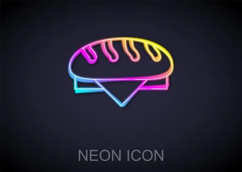 Glowing neon line Bread loaf icon isolated on black background. Vector Illustrazione stock