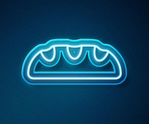 Glowing neon line Bread loaf icon isolated on blue background. Vector 스톡 일러스트