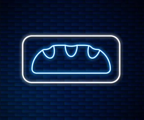 Glowing neon line Bread loaf icon isolated on brick wall background. Vector Illustrazione stock