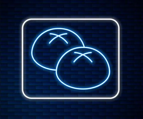 Glowing neon line Bread loaf icon isolated on brick wall background. Vector Illustrazione stock
