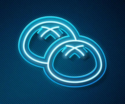 Glowing neon line Bread loaf icon isolated on blue background. Vector 스톡 일러스트