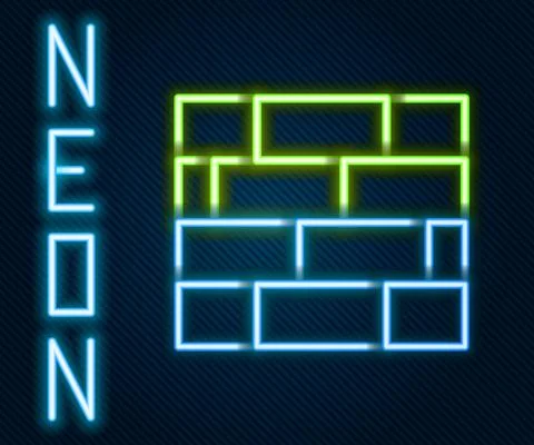 Glowing neon line Bricks icon isolated on black background. Colorful outline Stock Illustration