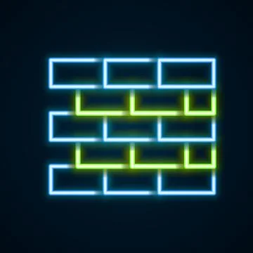 Glowing neon line Bricks icon isolated on black background. Colorful outline Ilustración de archivo