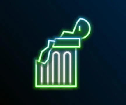 Glowing neon line Broken ancient column icon isolated on black background. .. Stock Illustration