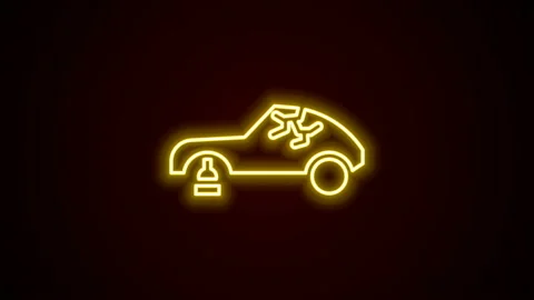 Glowing neon line Broken car icon isolated on black background. Car crush. 4K Stock Footage