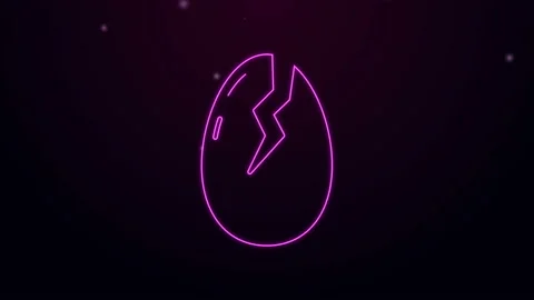 Glowing neon line Broken egg icon isolated on purple background. Happy Easter 動画素材 139767197
