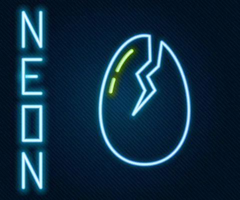 Glowing neon line Broken egg icon isolated on black background. Happy Easter Stock Illustration