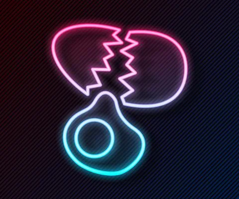 Glowing neon line Broken egg icon isolated on black background. Happy Easter Stock Illustration