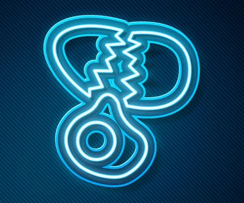 Glowing neon line Broken egg icon isolated on blue background. Happy Easter Illustrazione stock
