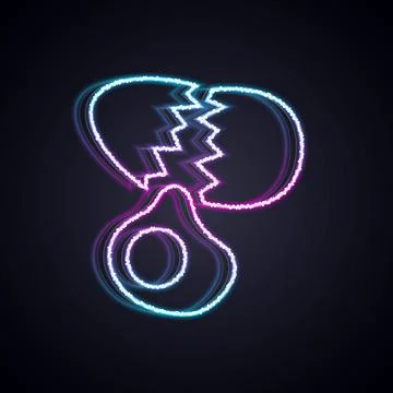 Glowing neon line Broken egg icon isolated on black background. Happy Easter Stock Illustration