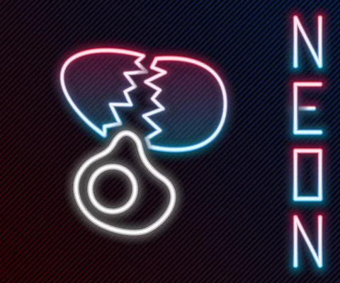 Glowing neon line Broken egg icon isolated on black background. Happy Easter Illustrazione stock
