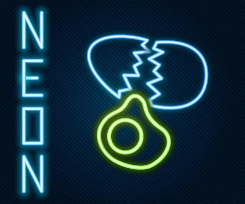Glowing neon line Broken egg icon isolated on black background. Happy Easter Stock Illustration