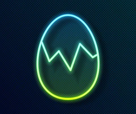 Glowing neon line Broken egg icon isolated on black background. Happy Easter Stock Illustration