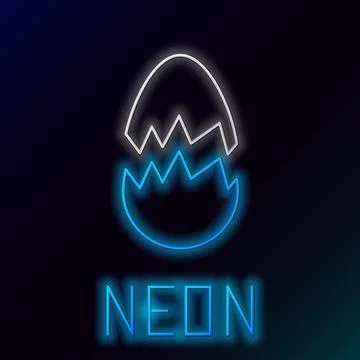 Glowing neon line Broken egg icon isolated on black background. Happy Easter Illustrazione stock