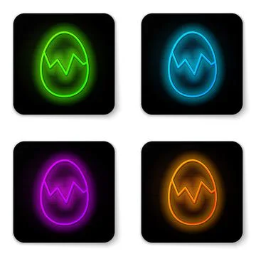Glowing neon line Broken egg icon isolated on white background. Happy Easter Stock Illustration