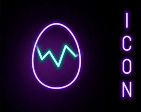 Glowing neon line Broken egg icon isolated on black background. Happy Easte.. Stock Illustration