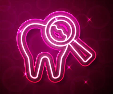 Glowing neon line Broken tooth icon isolated on red background. Dental problem イラスト素材