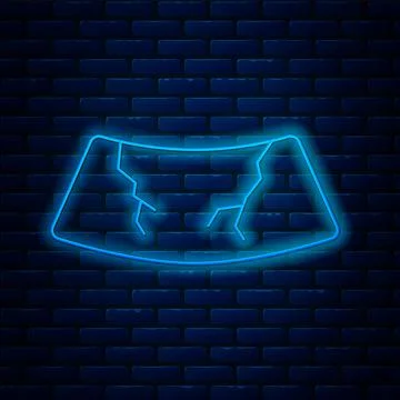 Glowing neon line Broken windshield cracked glass icon isolated on brick wall Stock Illustration
