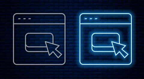 Glowing neon line Browser files icon isolated on brick wall background. Vector Ilustración de archivo