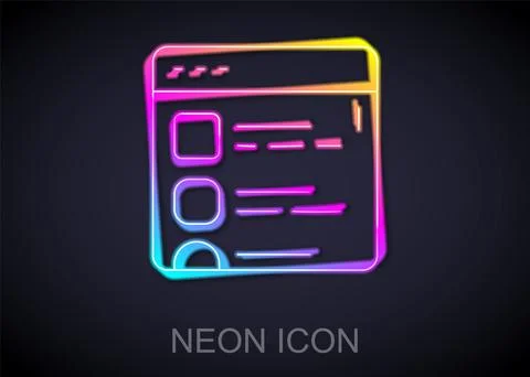 Glowing neon line Browser files icon isolated on black background. Vector Illustrazione stock