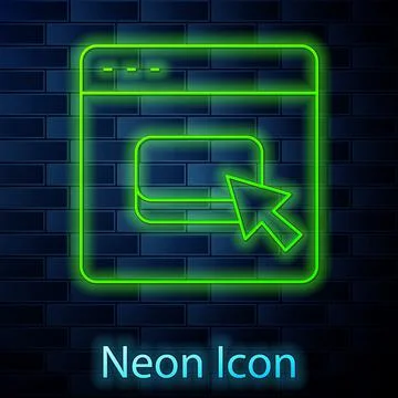 Glowing neon line Browser files icon isolated on brick wall background. Vector Stockillustratie