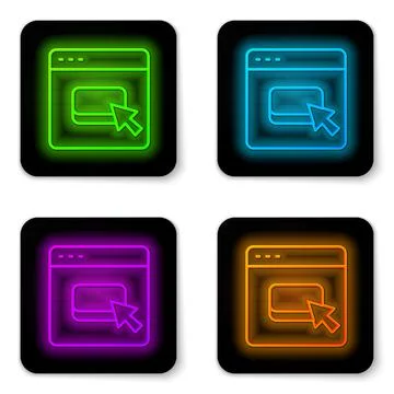 Glowing neon line Browser files icon isolated on white background. Black square Stock Illustration