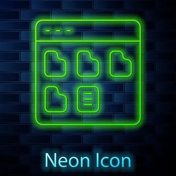 Glowing neon line Browser files icon isolated on brick wall background. Vector Stock Illustration
