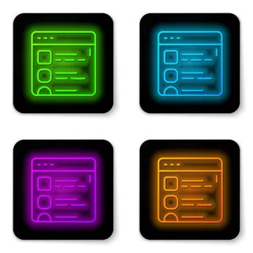 Glowing neon line Browser files icon isolated on white background. Black square イラスト素材