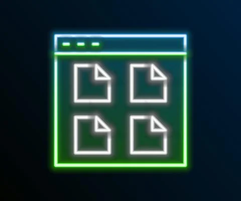 Glowing neon line Browser files icon isolated on black background. Colorful Stock Illustration