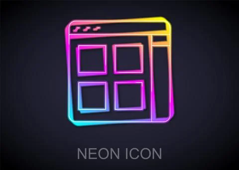 Glowing neon line Browser files icon isolated on black background. Vector イラスト素材