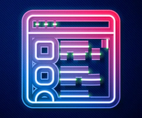 Glowing neon line Browser files icon isolated on blue background. Vector Ilustración de archivo