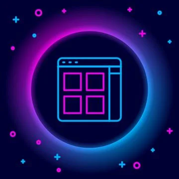 Glowing neon line Browser files icon isolated on black background. Colorful Stockillustratie