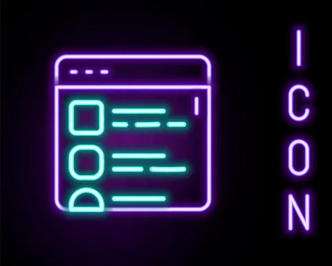 Glowing neon line Browser files icon isolated on black background. Colorful 스톡 일러스트