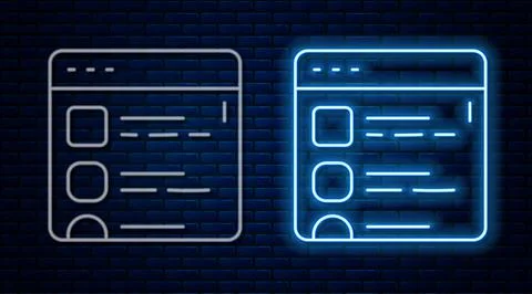 Glowing neon line Browser files icon isolated on brick wall background. Vector Stock Illustration